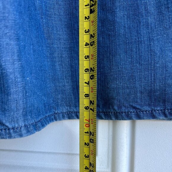 Chico’s Blouse Embroidered-Sleeves V-neck Lightweight Denim Blue 2 =12-14 NWT - Picture 11 of 12